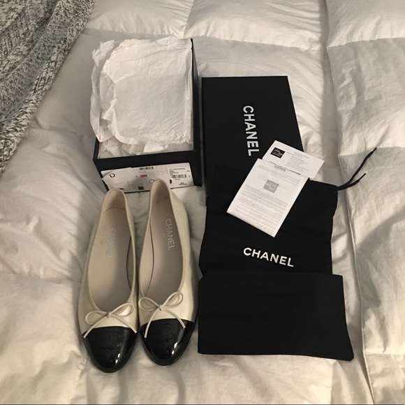 CHANEL Shoes - NWT CHANEL TWO TONE PATENT BALLET FLATS